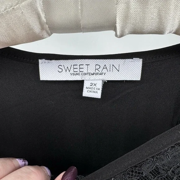 Sweet Rain Black Lace Yoke Blouse Womens Plus Size 2X Ruffle Hem Top - Picture 7 of 7